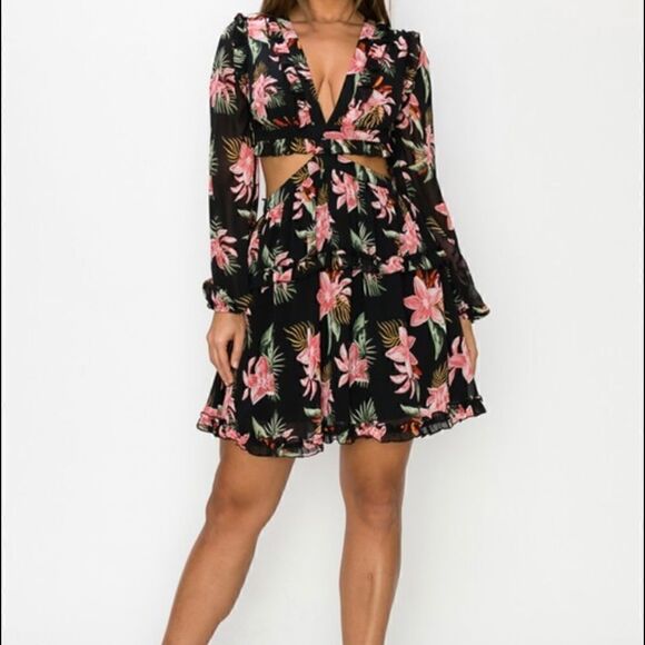 Black and Pink Floral Dress - Picture 4 of 12